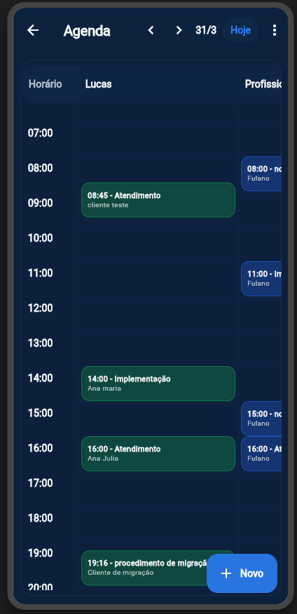 Agenda do Horaflow com operação por profissional